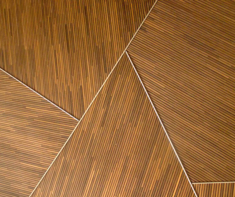 brown triangular bamboo ceiling panels